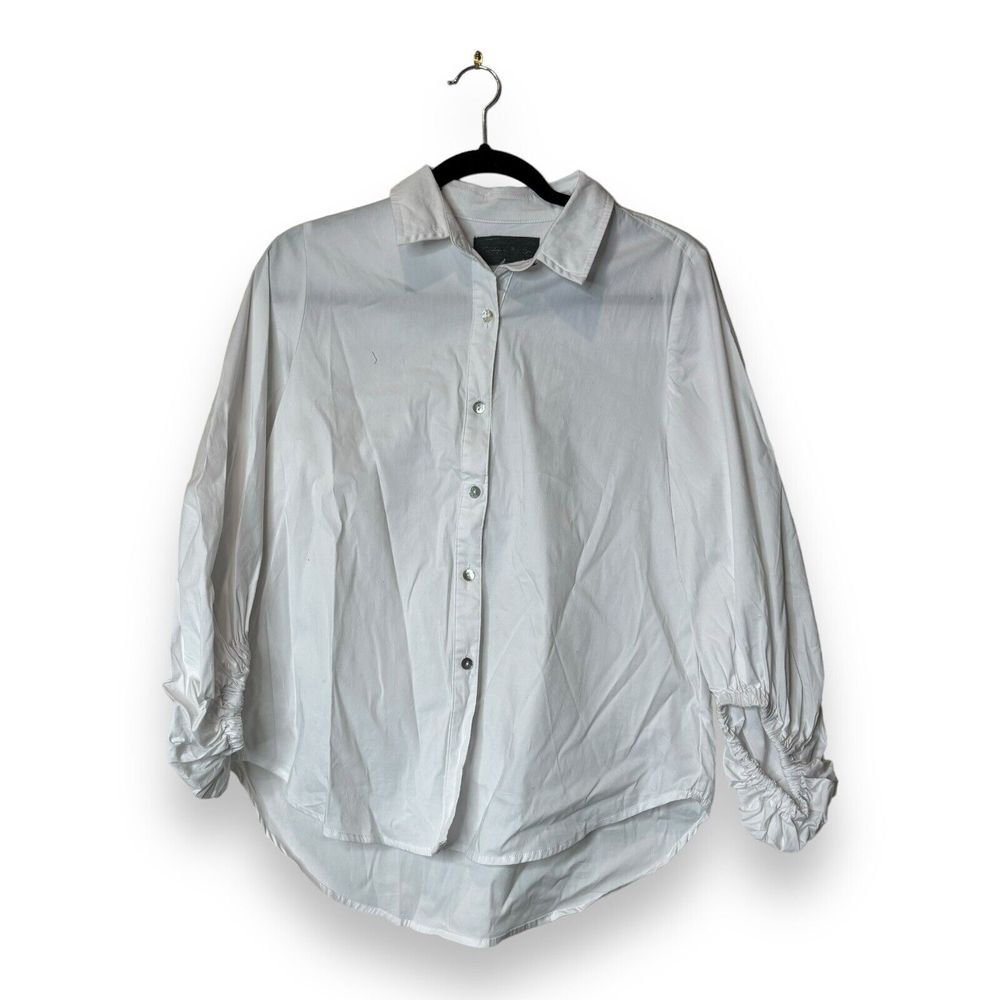 Anthropologie Sunday Brooklyn Hilde Balloon Sleeve Poplin Button Down Sz XS